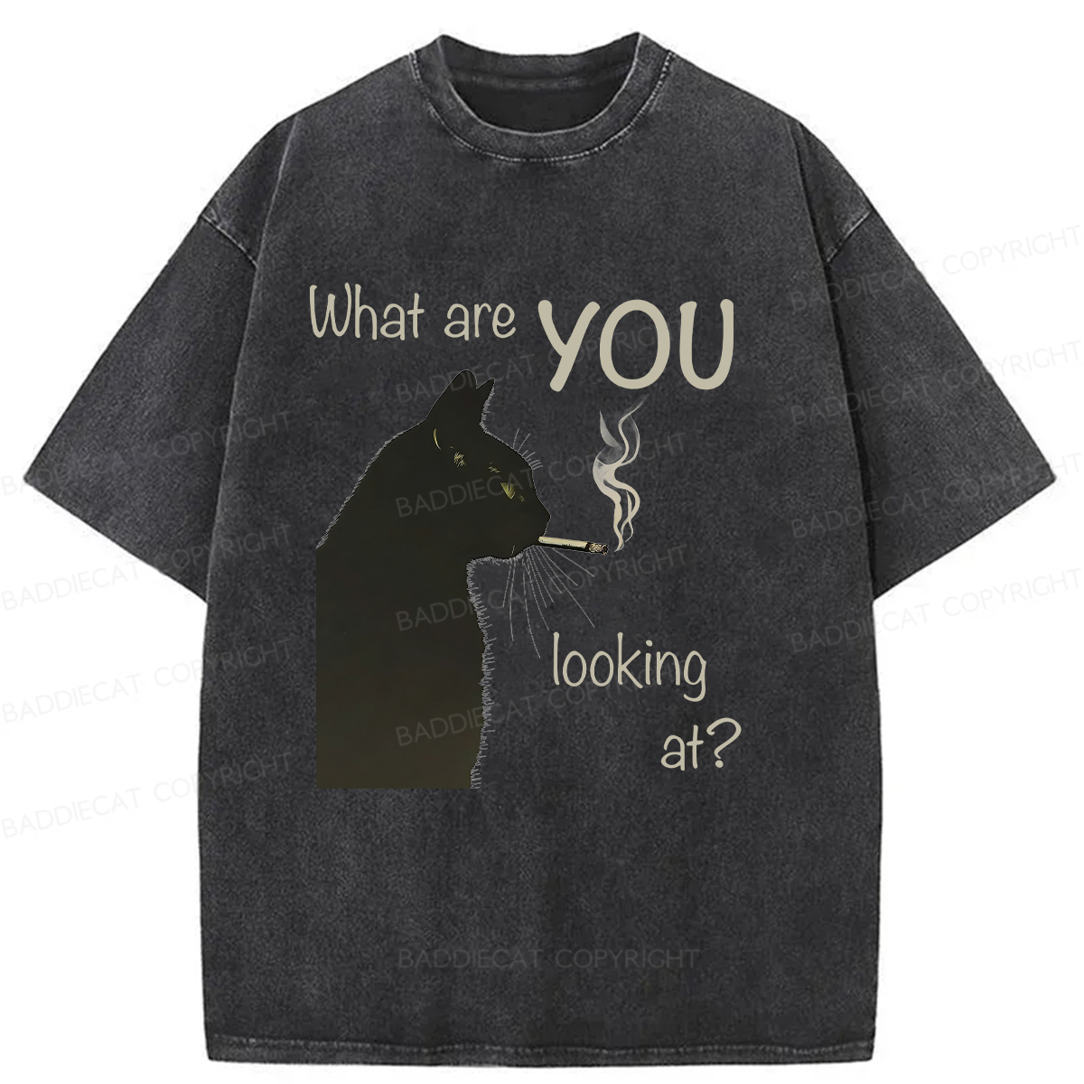 Baddiecat Smoking Cat Washed T-shirt