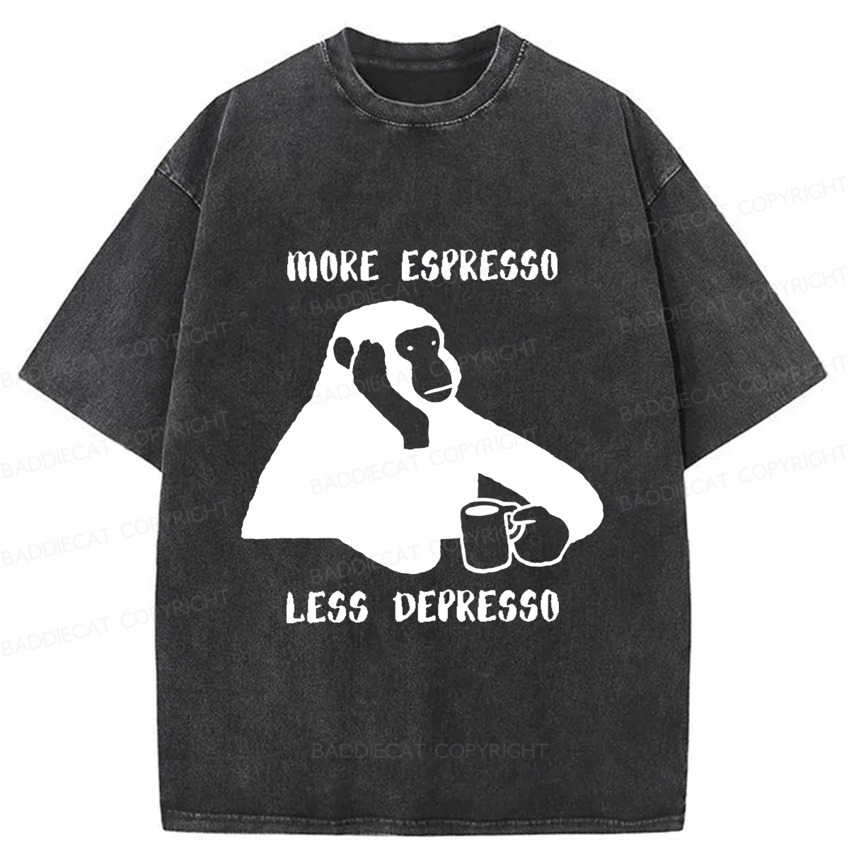 Baddiecat Monkey With A Coffee Mug Washed T-shirt