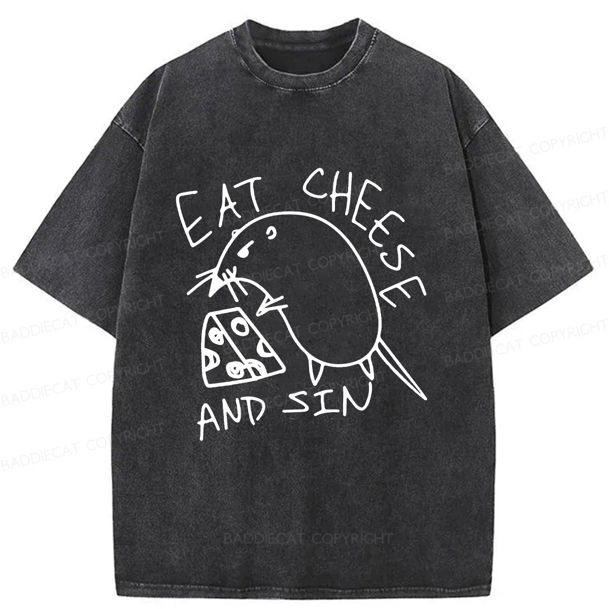 Baddiecat Eat Cheese And Sin Washed T-shirt