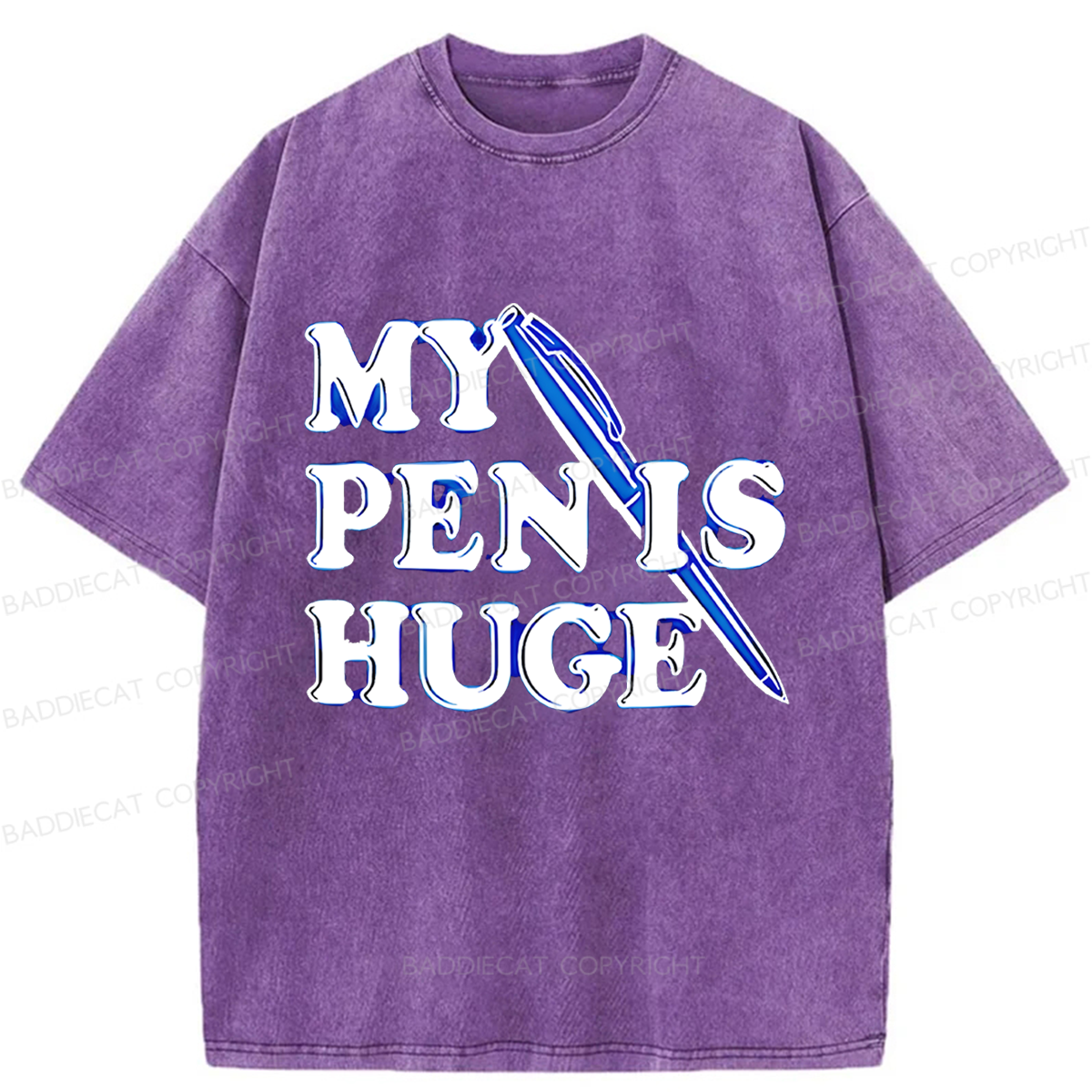 Baddiecat My Pen Is Huge Funny Washed T-shirt