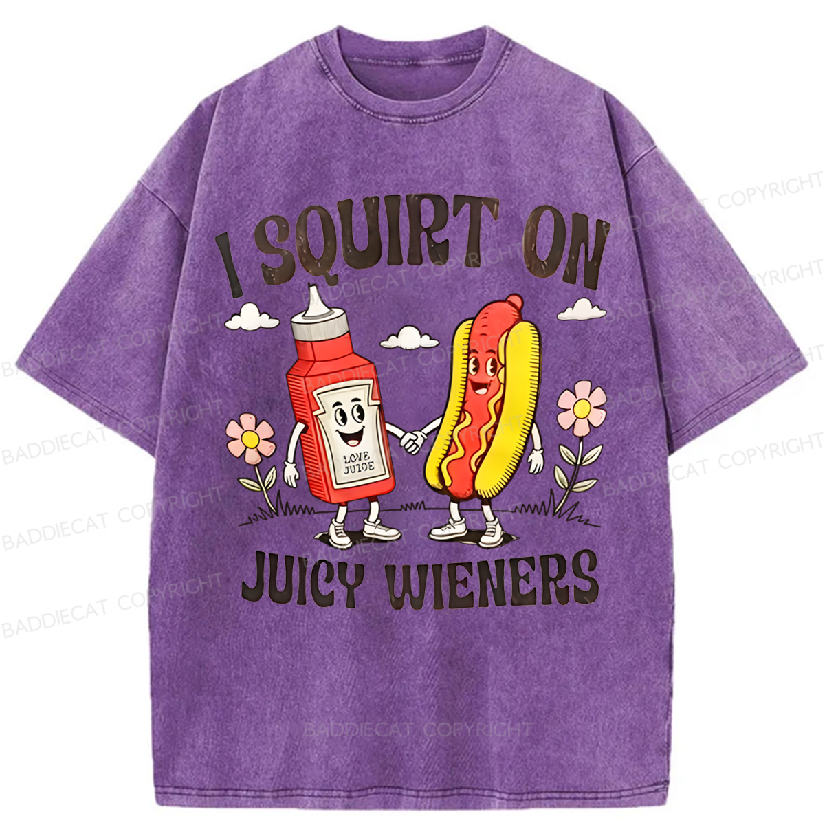 Baddiecat funny Juicy Wieners Washed T-shirt