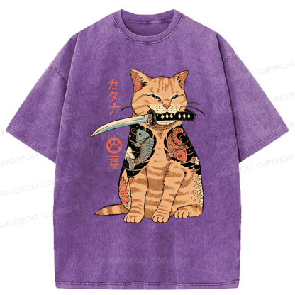 Baddiecat Japanese Style Katana Washed T-shirt