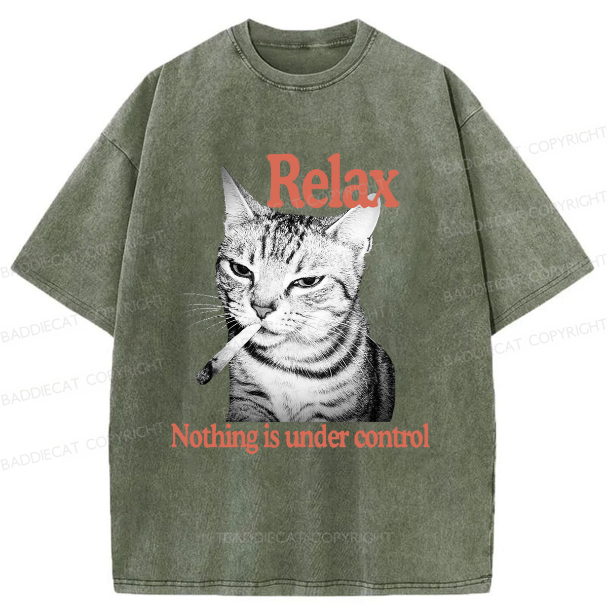 Baddiecat Cat Relax Nothing Is Under Control Washed T-shirt