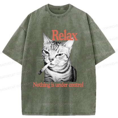 Baddiecat Cat Relax Nothing Is Under Control Washed T-shirt