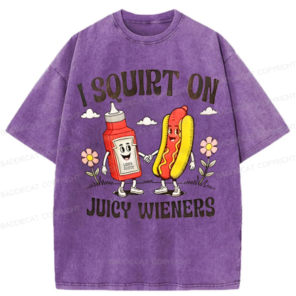 Baddiecat funny Juicy Wieners Washed T-shirt