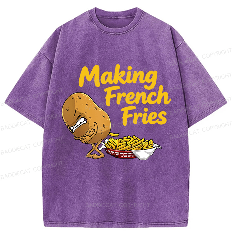 Baddiecat Making French Fries Funny Washed T-shirt