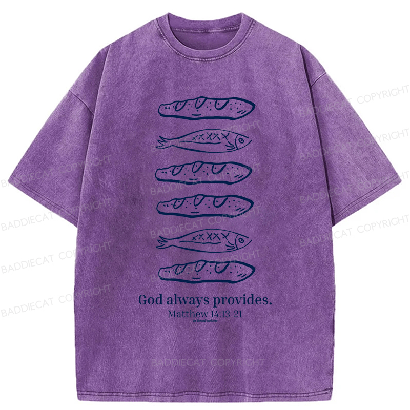 Baddiecat Loaves And Fishes Bible Verse Washed T-shirt