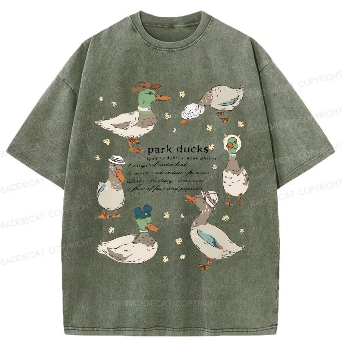 Baddiecat Park Ducks Washed T-shirt