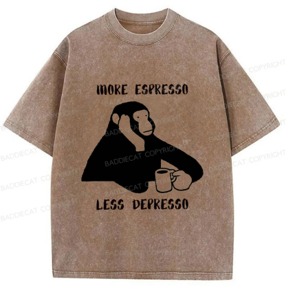 Baddiecat Monkey With A Coffee Mug Washed T-shirt