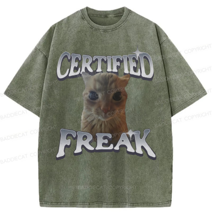 Baddiecat Certified Freak Funny Cat Washed T-shirt