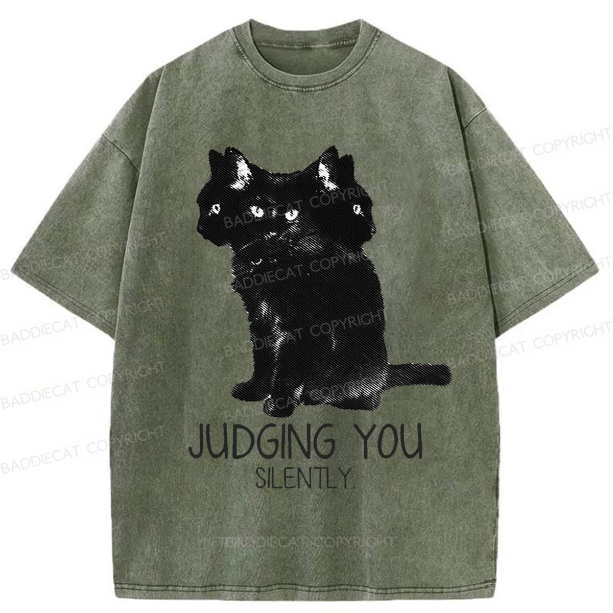 Baddiecat Three Head Cat Judging You Washed T-shirt