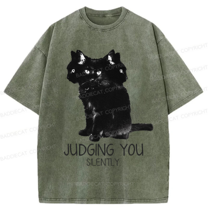Baddiecat Three Head Cat Judging You Washed T-shirt