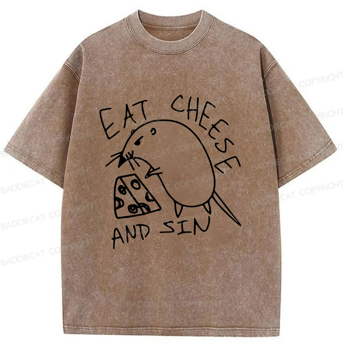 Baddiecat Eat Cheese And Sin Washed T-shirt