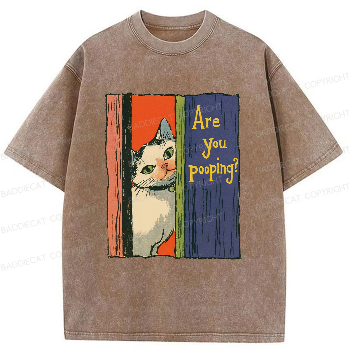 Baddiecat Peeping Cat Washed T-shirt