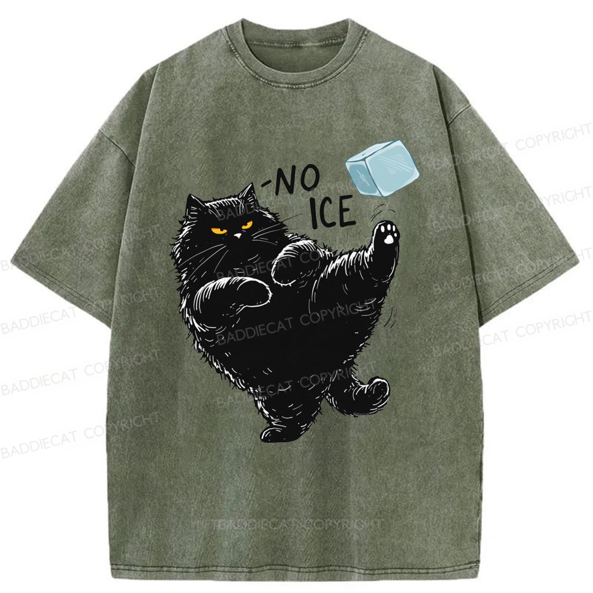 Baddiecat Cat Says NO ICE Washed T-shirt