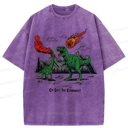 Baddiecat Funny Dinosaur Economy Washed T-shirt