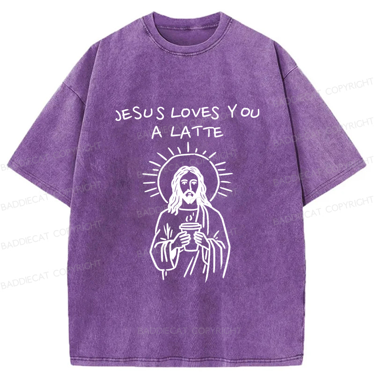 Baddiecat Funny Jesus Loves You A Latte Christian Coffee Humor Washed T-shirt
