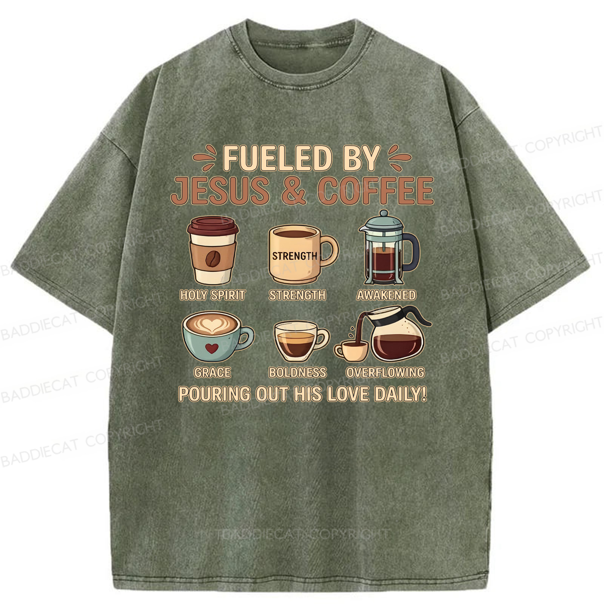 Baddiecat Jesus Coffee Washed T-shirt