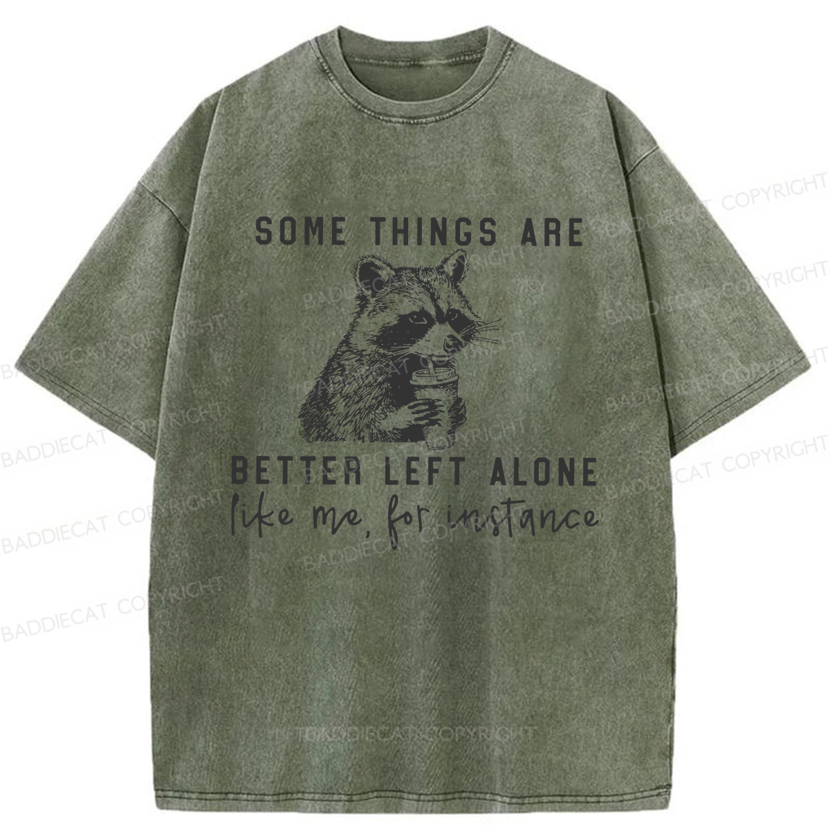 Baddiecat Raccoon Some Things Are Better Left Alone Washed T-shirt