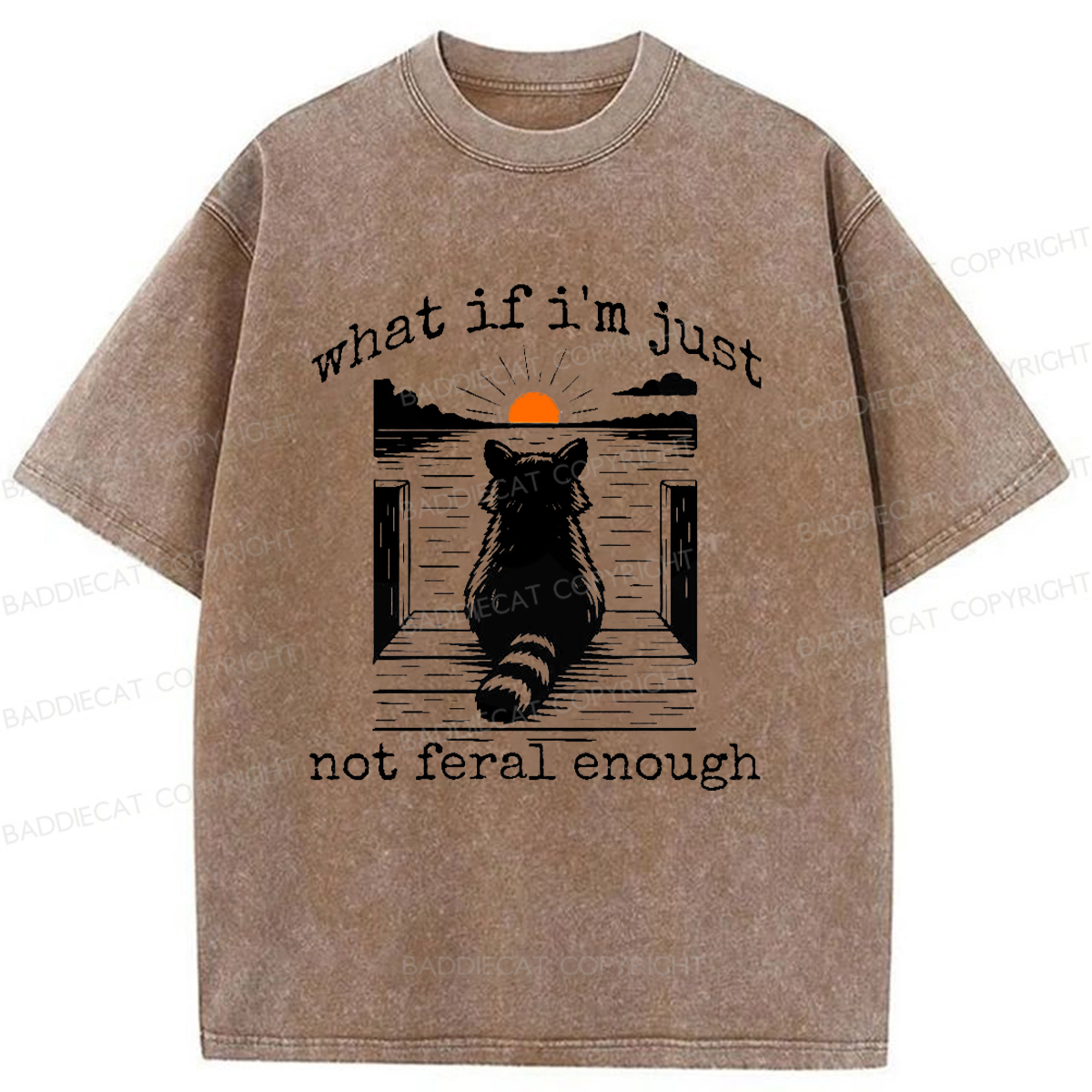 Baddiecat Thinking Raccoon Washed T-shirt