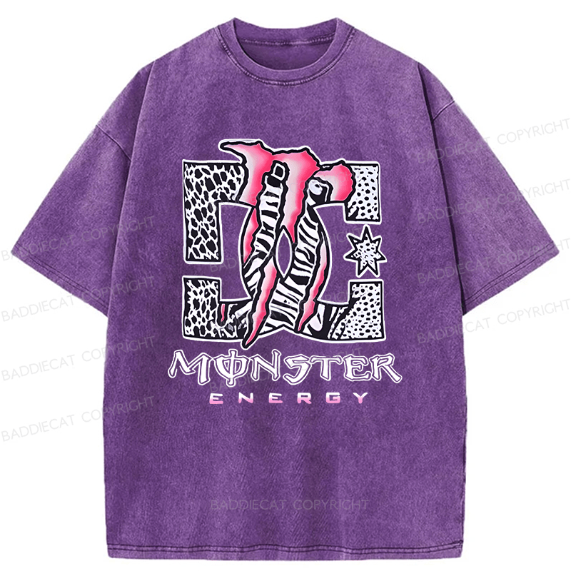 Baddiecat Y2K Monster Energy 2000s Grunge  Retro Emo Punk Festival Washed T-shirt