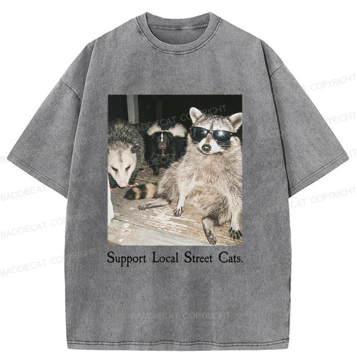 Baddiecat Support Local Street Cats Washed T-shirt