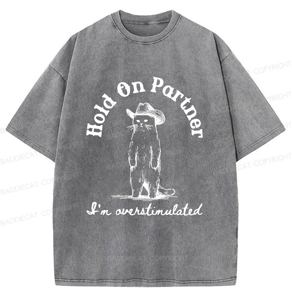 Baddiecat Surprised Cowboy Cat Washed T-shirt