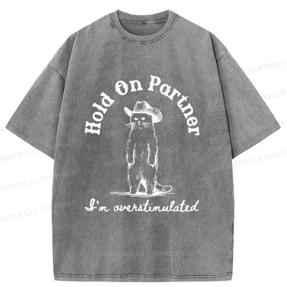 Baddiecat Surprised Cowboy Cat Washed T-shirt