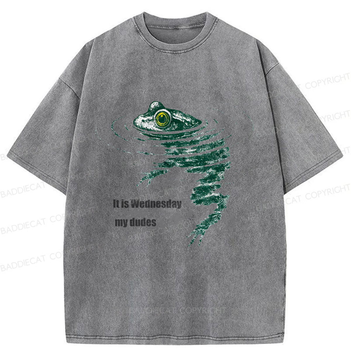 Baddiecat Frog Swimming Washed T-shirt