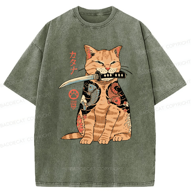 Baddiecat Japanese Style Katana Washed T-shirt