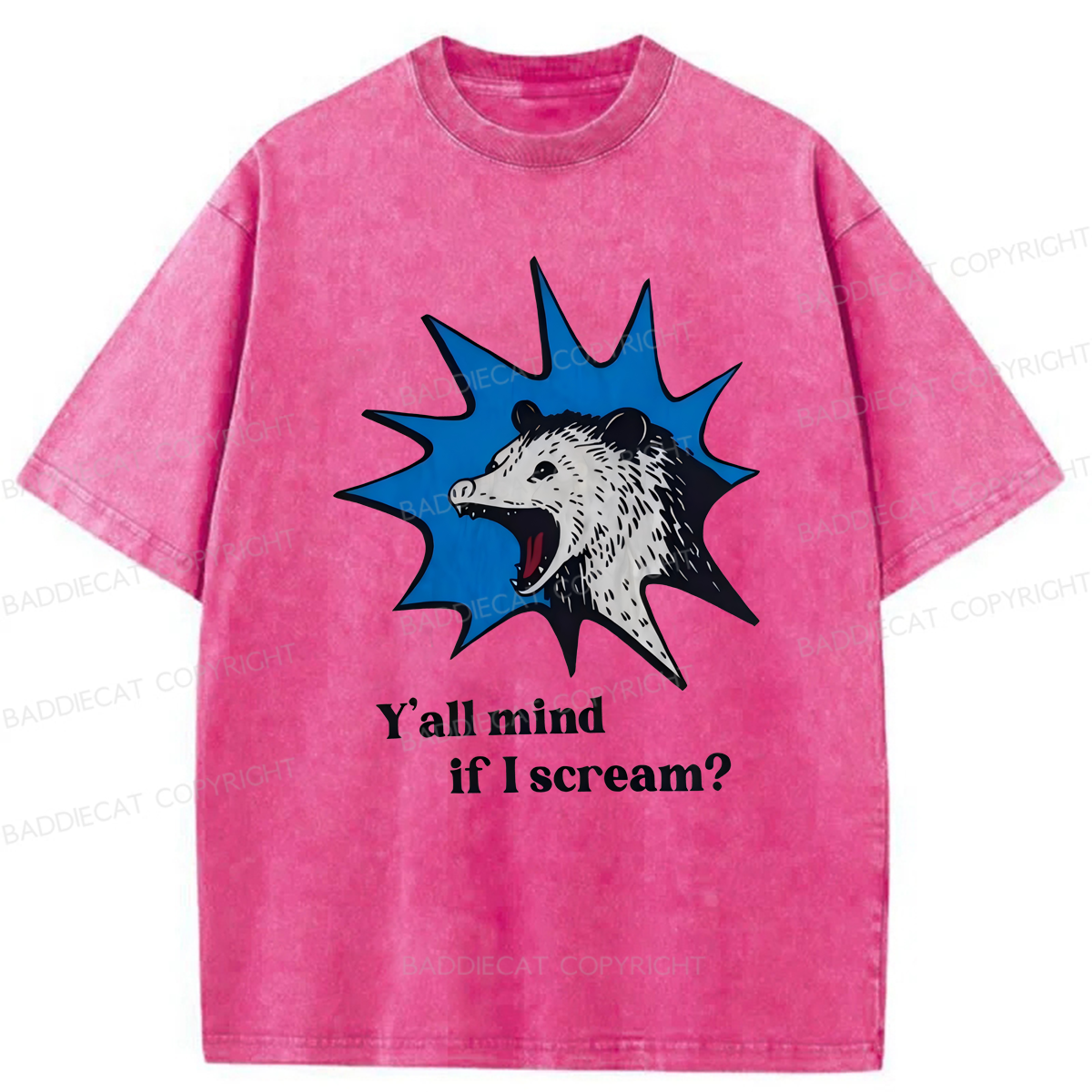 Baddiecat Possum Y'all Mind If I Scream Washed T-shirt