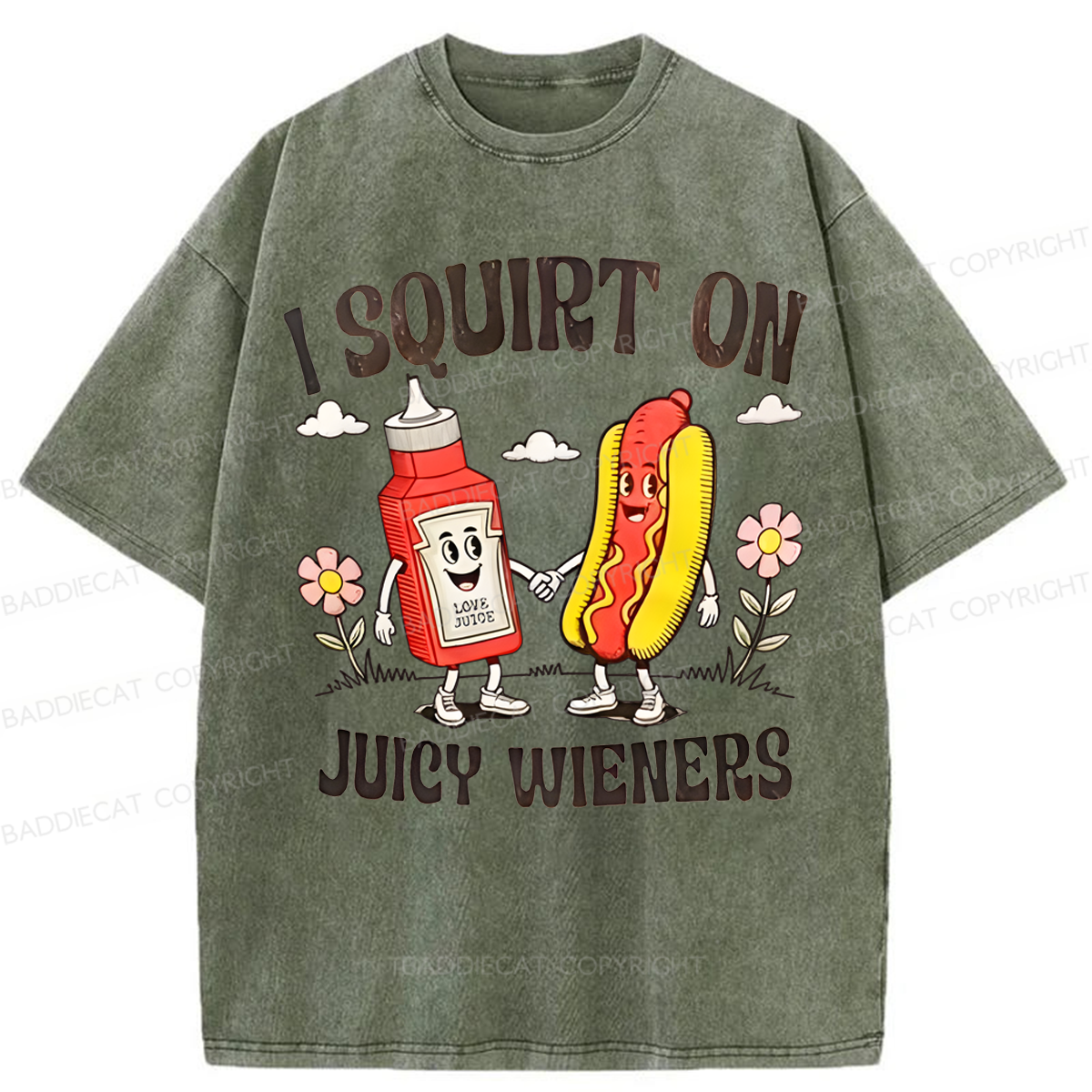 Baddiecat funny Juicy Wieners Washed T-shirt