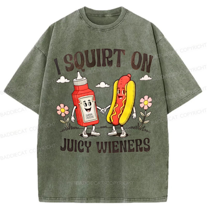 Baddiecat funny Juicy Wieners Washed T-shirt