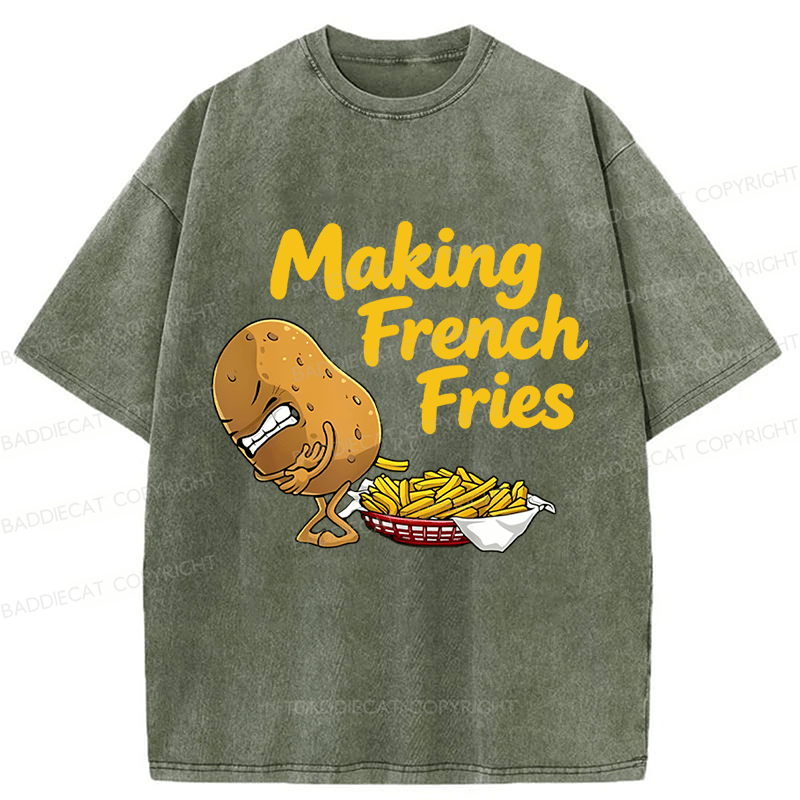 Baddiecat Making French Fries Funny Washed T-shirt