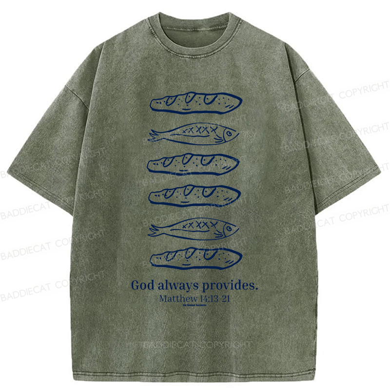 Baddiecat Loaves And Fishes Bible Verse Washed T-shirt