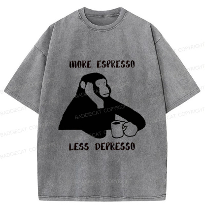 Baddiecat Monkey With A Coffee Mug Washed T-shirt