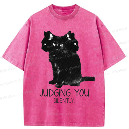 Baddiecat Three Head Cat Judging You Washed T-shirt