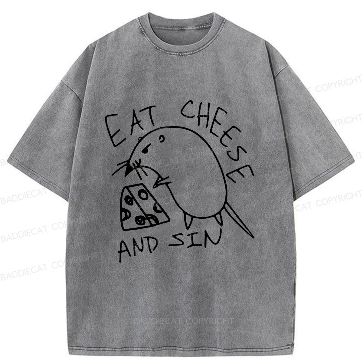 Baddiecat Eat Cheese And Sin Washed T-shirt