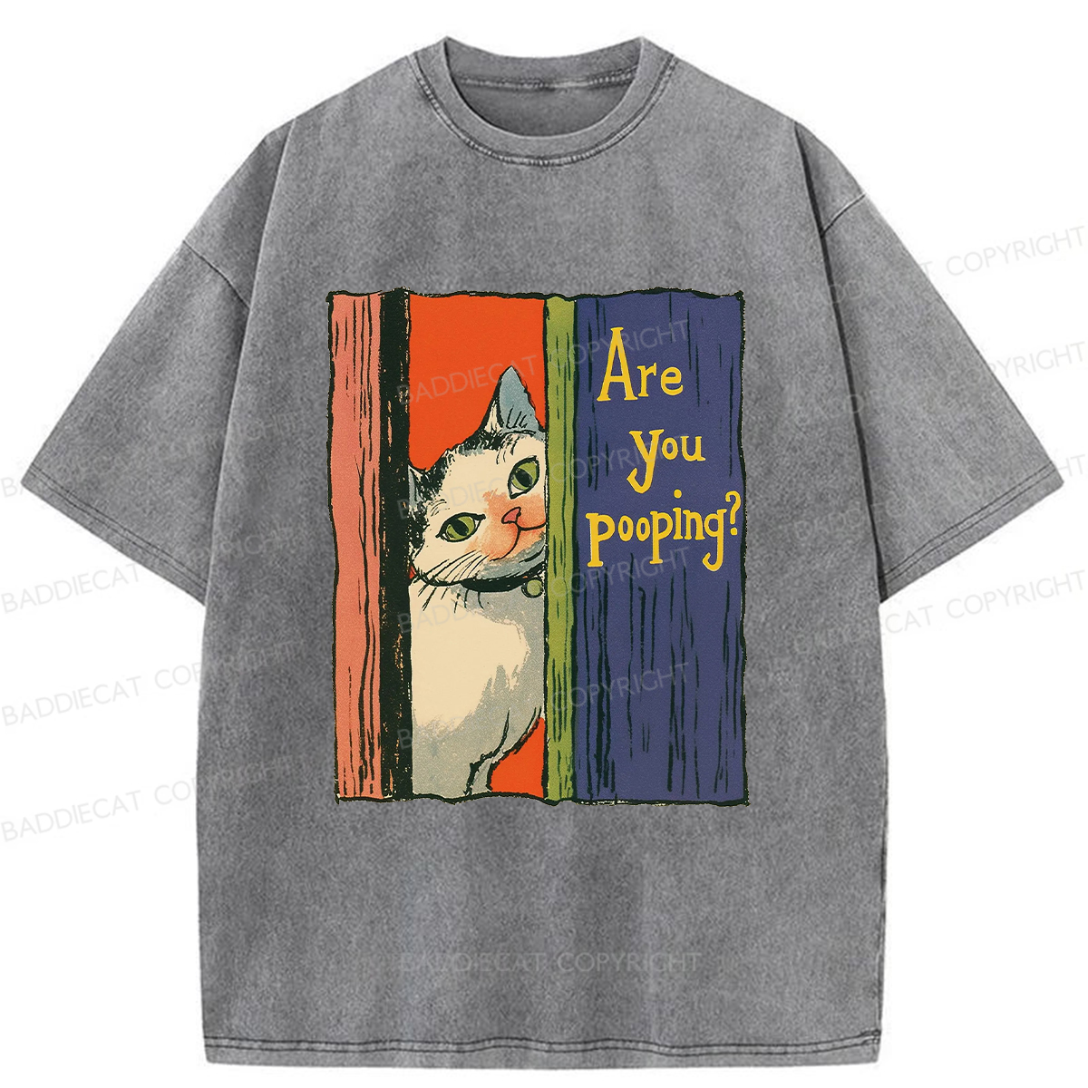 Baddiecat Peeping Cat Washed T-shirt