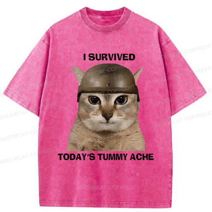 Baddiecat I Survived Today's Tummy Ache Washed T-shirt