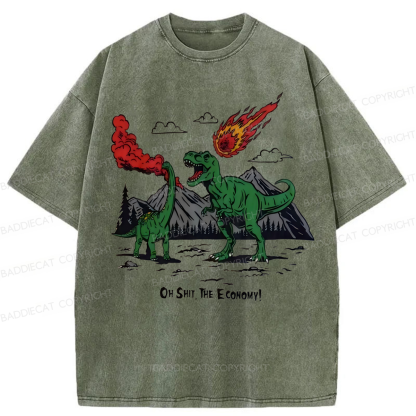 Baddiecat Funny Dinosaur Economy Washed T-shirt