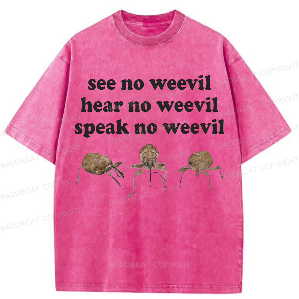 Baddiecat Funny Weevil Washed T-shirt
