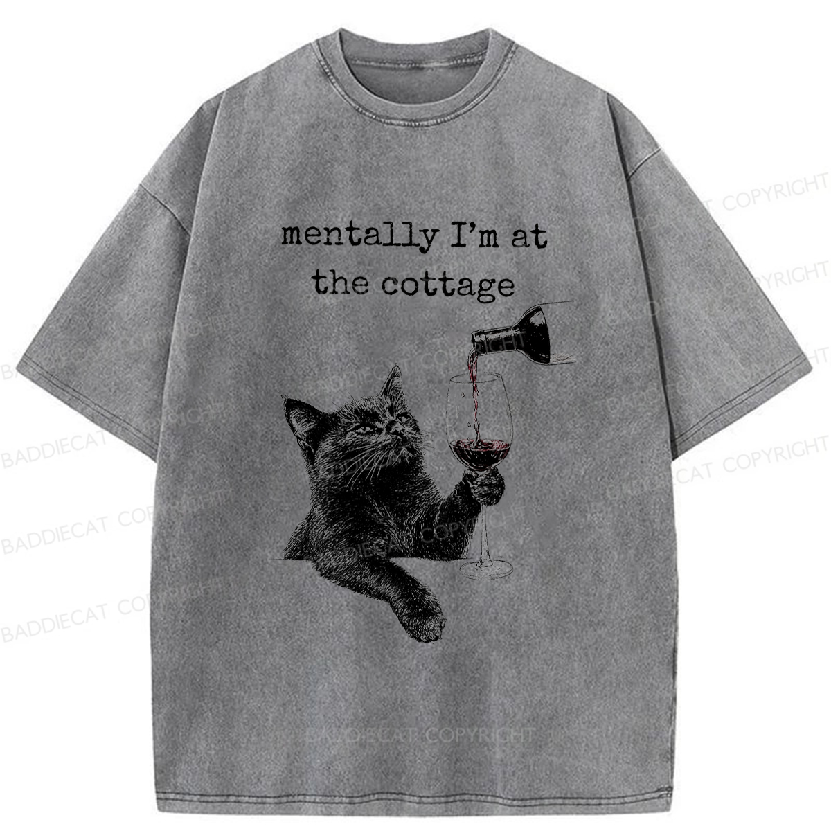 Baddiecat Depressed Black Cat Washed T-shirt