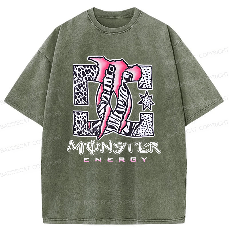 Baddiecat Y2K Monster Energy 2000s Grunge  Retro Emo Punk Festival Washed T-shirt