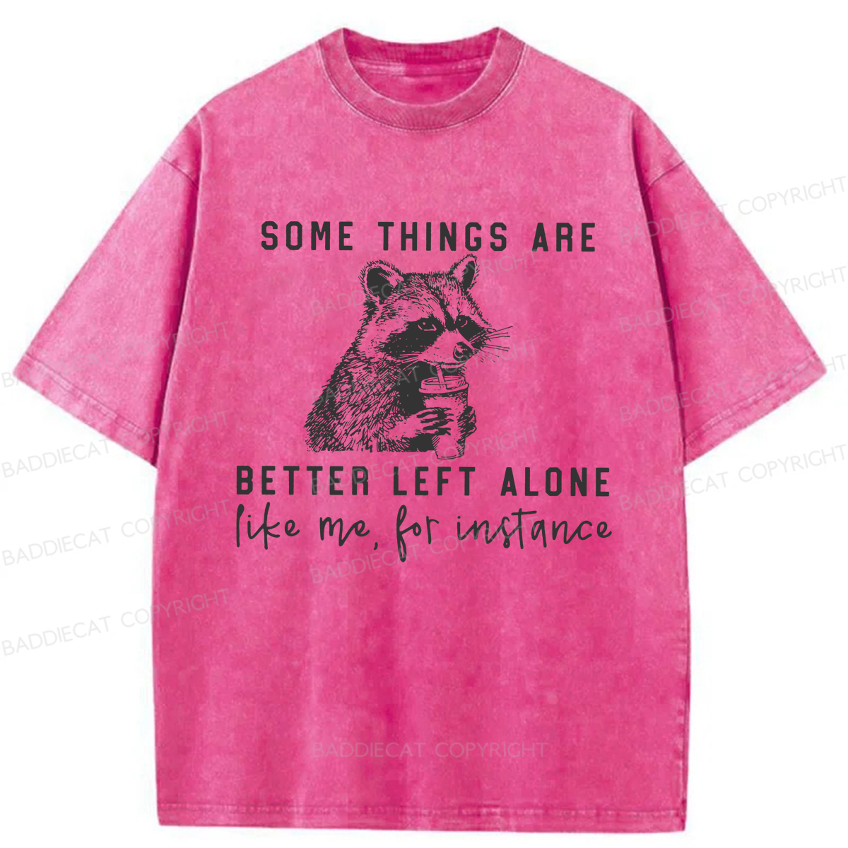 Baddiecat Raccoon Some Things Are Better Left Alone Washed T-shirt