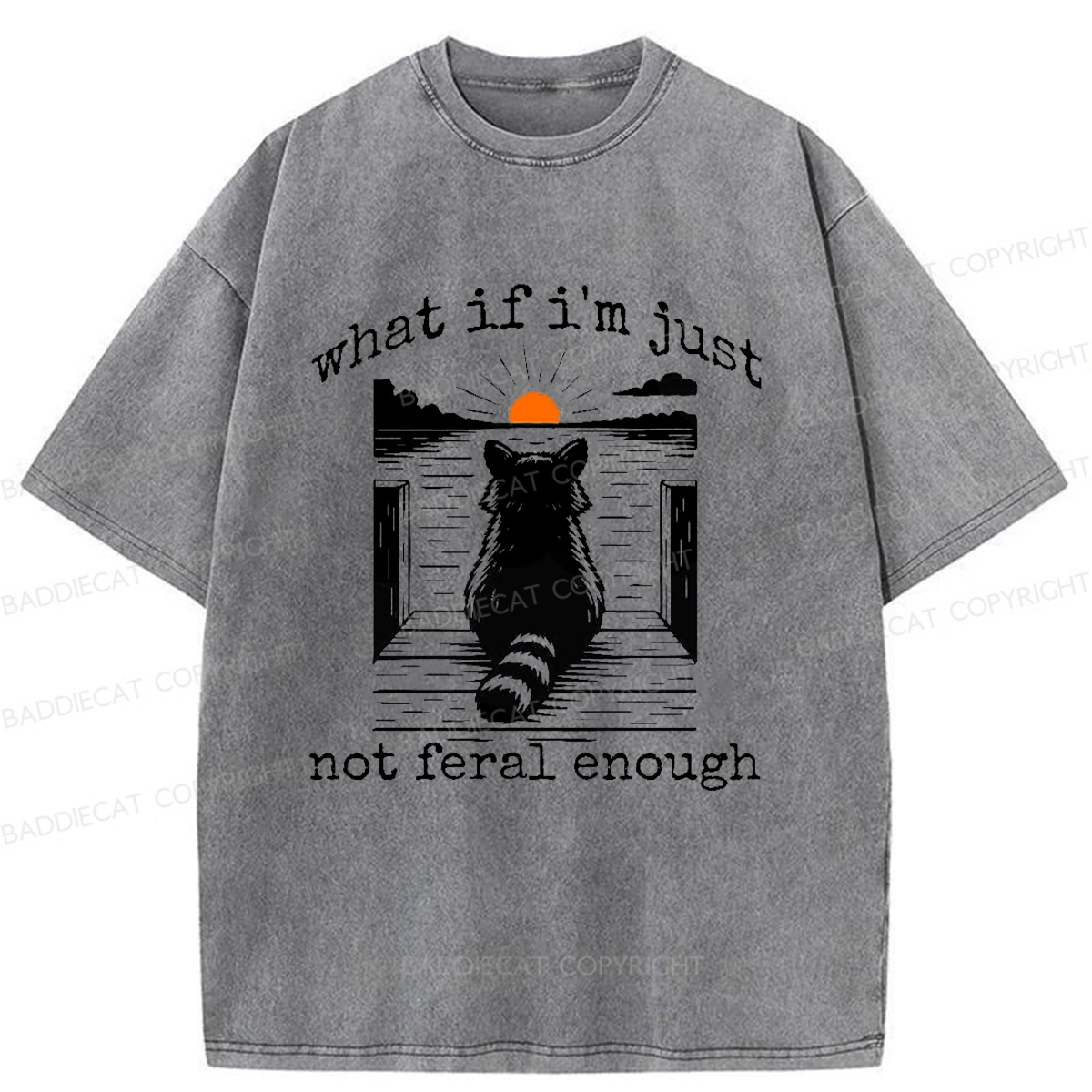 Baddiecat Thinking Raccoon Washed T-shirt