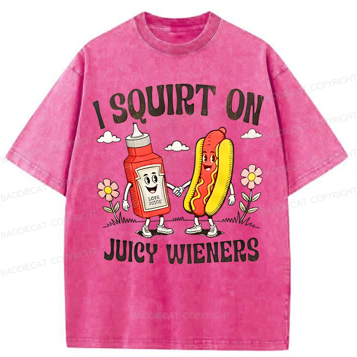Baddiecat funny Juicy Wieners Washed T-shirt