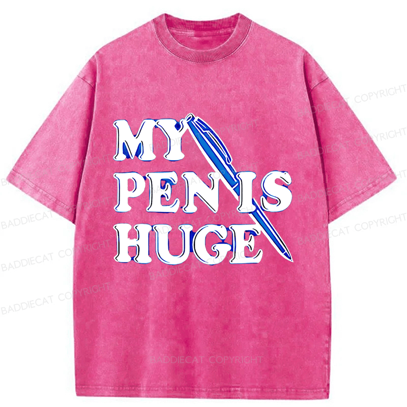 Baddiecat My Pen Is Huge Funny Washed T-shirt
