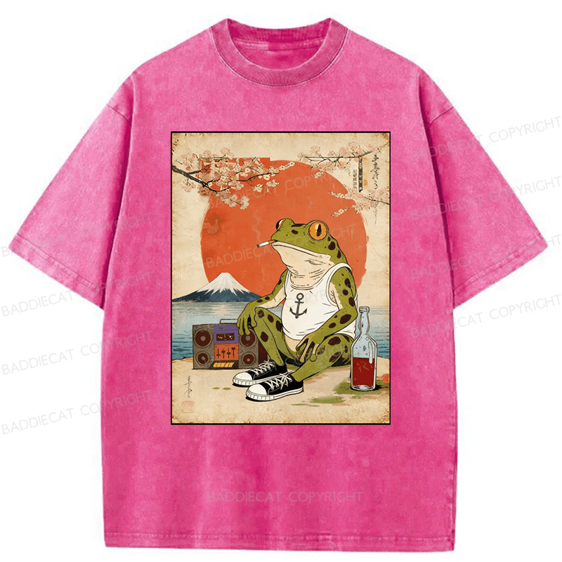 Baddiecat Japanese Style Frog Washed T-shirt