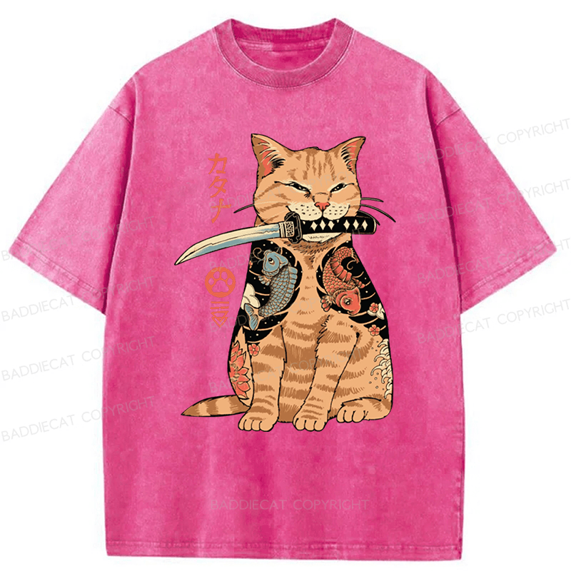 Baddiecat Japanese Style Katana Washed T-shirt